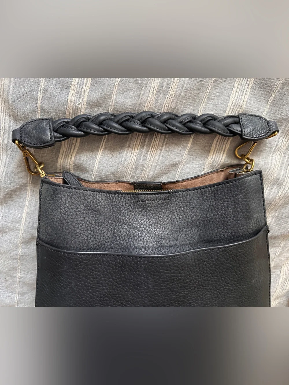 Antonio Melani Black Pebbled Leather Braided Handle Hobo Crossbody Bag